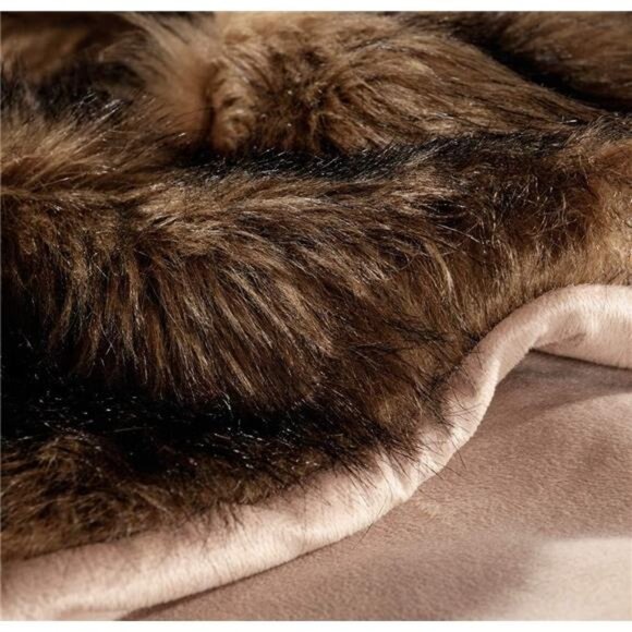 Luxury Plush Faux Fur Throw Blanket, Long Pile Brown with Black Tipped Blanket - Picture 3 of 8